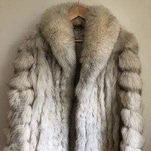 Sage Real Fur Coat Silver Fox Mid-Length Coat